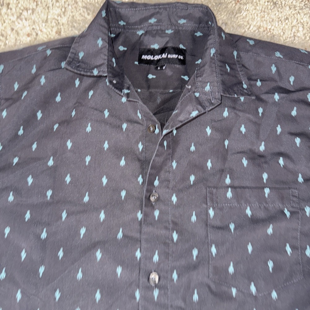 Molokai Surf Co Men's Shirt L Black Cactus Print Short‎ Sleeve Button Up Casual